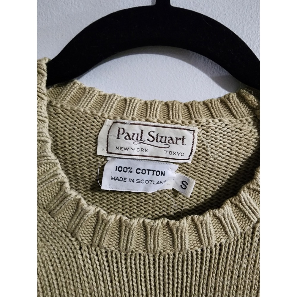 Paul Stuart Made in Scotland 100% Cotton Crewneck Sweater Beige Tan Small Women - Picture 2 of 8